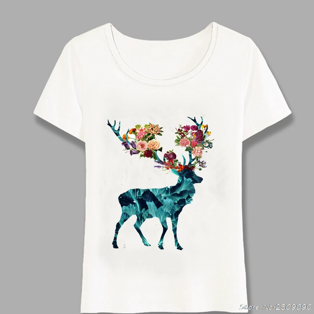 Женская футболка с принтом в виде оленя Повседневная коротким рукавом и