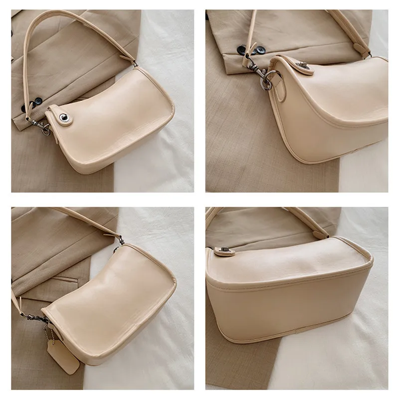

Vintage French Underarm Bag 2021 New Elegant Women Pu Leather Shopping Shoulder Handbags Fashion White Tote Bag For Female Purse