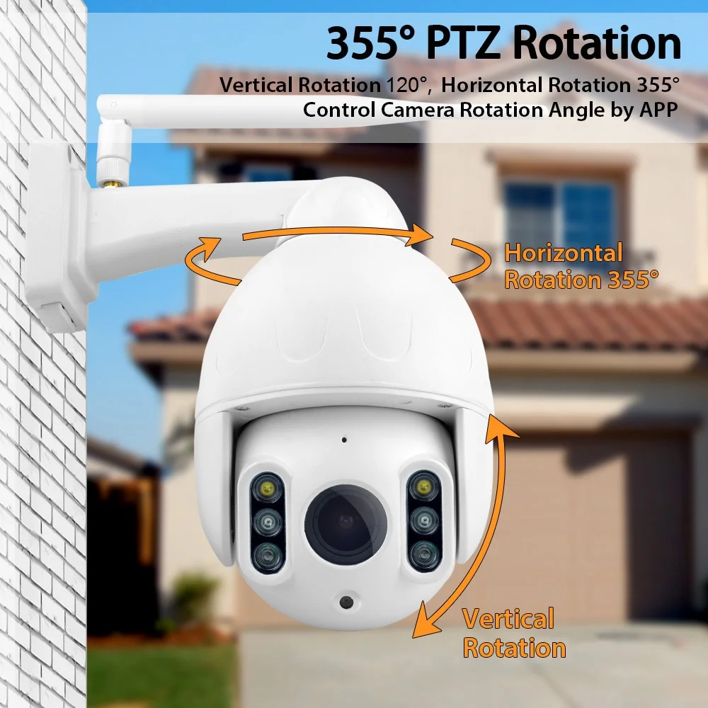 5MP 1080P WiFi PoE IP PTZ IP Камера 5X Оптический зум P2P Беспроводной 2-полосная Аудио Открытый Водонепроницаемый купол черный Ночное видение ИК 50 м H265
