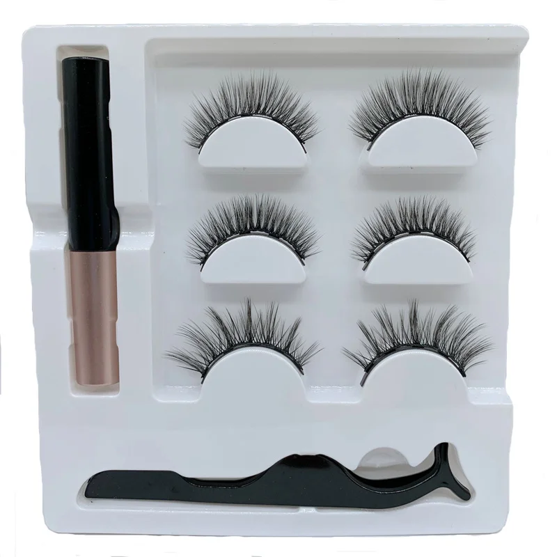 

Magnetic false eyelashes, Waterproof Eyeliner, tweezers set, beauty and makeup tools, 3 pairs