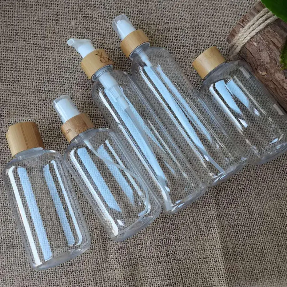 60ml 120ml 150ml 250m Bamboo Wood  Lotion Pump Cap PET Plastic Bottle for Shampoo Body Plastic Bottle  Hair Care