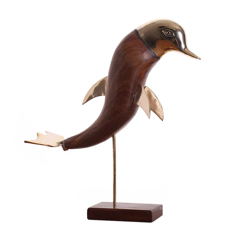 

Китайская Ретро черная латунная Статуэтка дельфина, животные, скульптура, украшение для дома, аксессуары, современное искусство, полимерна...