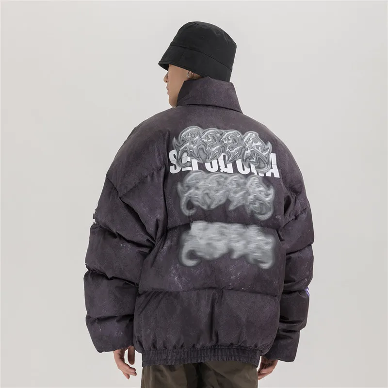 Зимняя Толстая теплая Мужская ветрозащитная куртка с буквенным принтом уличная