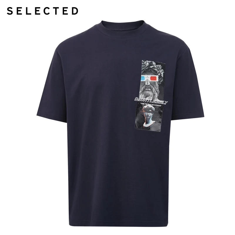 

SELECTED Cotton Embroidery Print Drop-shoulder Men's Short-sleeved T-shirt |420201647
