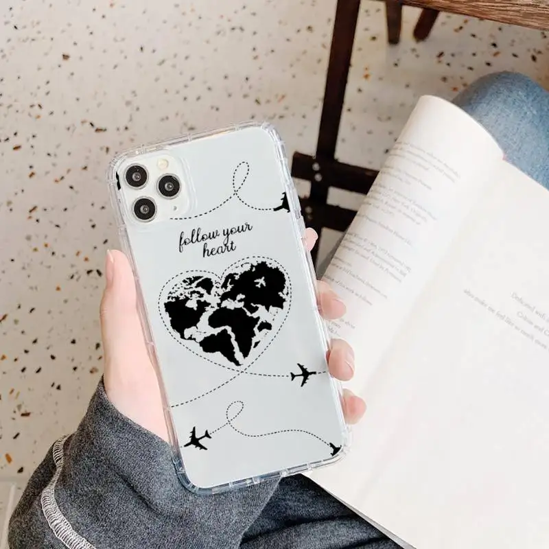 

World Map Travel aircraft Phone Case Transparent soft For iphone 5 5s 5c se 6 6s 7 8 11 12 plus mini x xs xr pro max