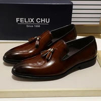 felix chu patent leather men tassel loafer shoes black brown slip on mens dress shoes wedding party formal shoes size 39 46