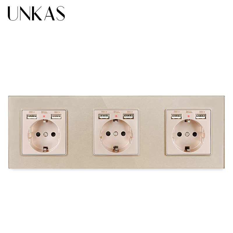 UNKAS ЕС розетка электрическая Двойная зарядка через USB Порты и разъёмы с