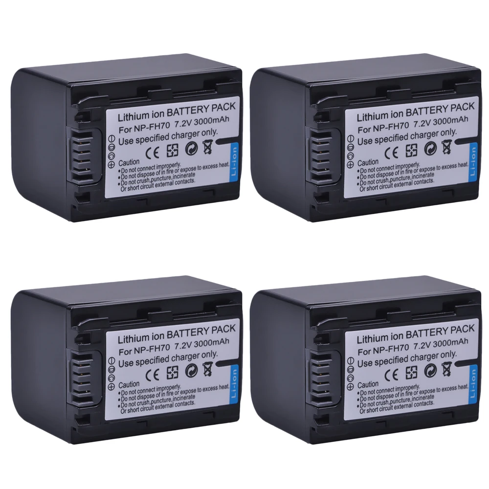 

4Pc 3000mAh NP FH70 NPFH70 NP-FH70 Camera Bateria Li-ion Battery for SONY HDR-CX12E HDR-CX7E HDR-SR10E HDR-SR12E SR11E HDR-SR5E