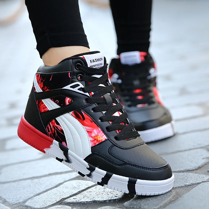 Мужские высокие кроссовки с принтом повседневная обувь в стиле хип-хоп черные