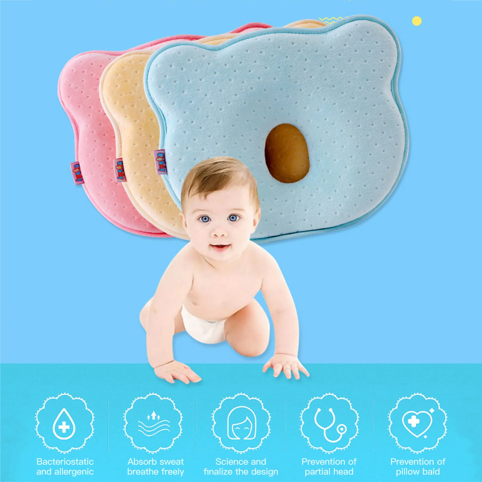

Подушка для коррекции головы младенца, мягкая дышащая пена с эффектом памяти, антиофсетная корректирующая Подушка для новорожденных 1-10 мес...