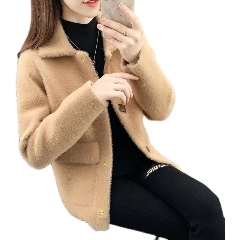 

NEW Top Selling Product Youth Clothing for Women Shaggy Coat Autumn Short Outerwear Knitting Imitation Mink Cashmere Jacket 1979