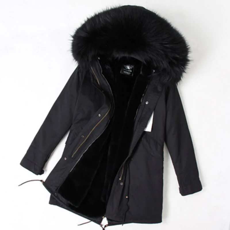 2022 Winter Jacket Men Real Fur Coat Natural Raccoon Fur Collar Faux Fur Liner Black Green Long Parka Warm Streetwear