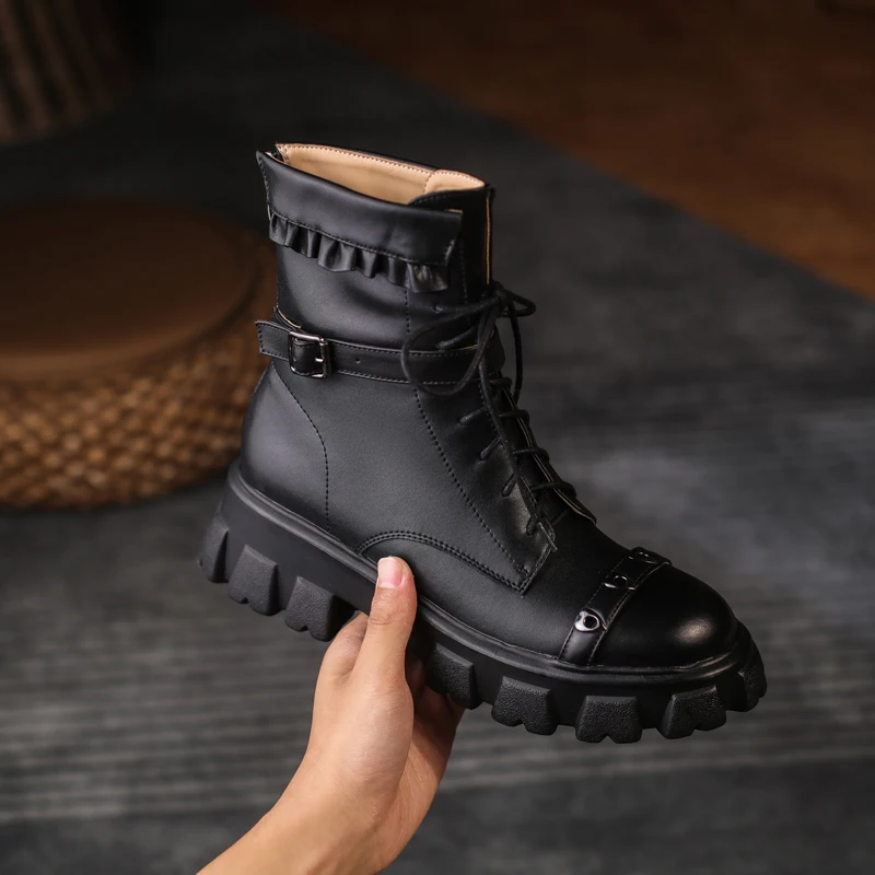 spesifikasi Sepatu Pergelangan Kaki Diikat Silang Sepatu Bot Platform Musim Dingin 2021 Sepatu Hak Tebal Sepatu Bot Kerja Wanita Kantor Kedatangan Sepatu Musim Dingin Wanita
