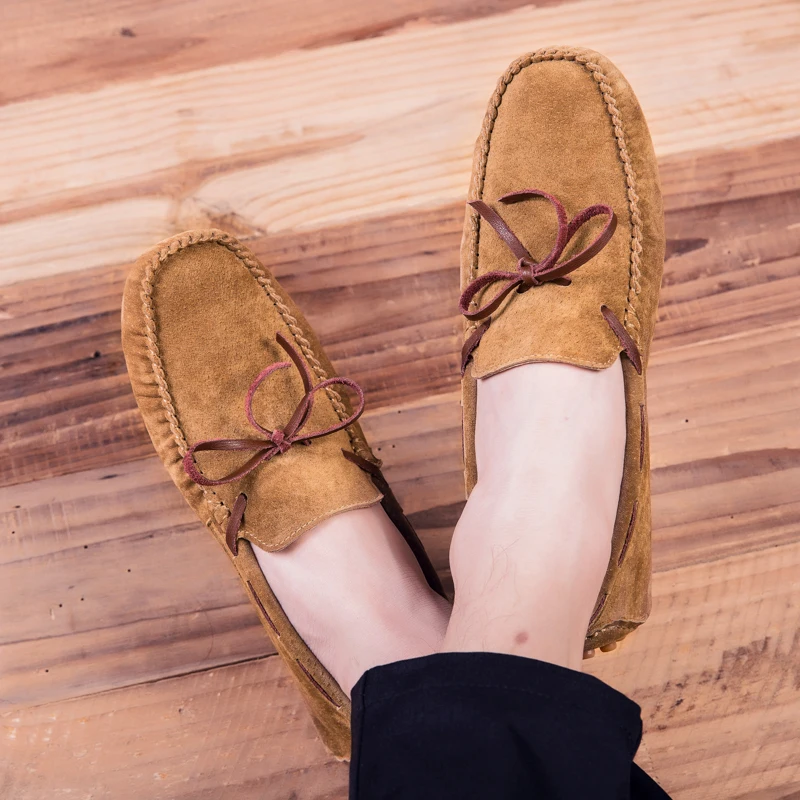 Мокасины мужские из мягкой натуральной кожи Легкие уличные туфли на плоской