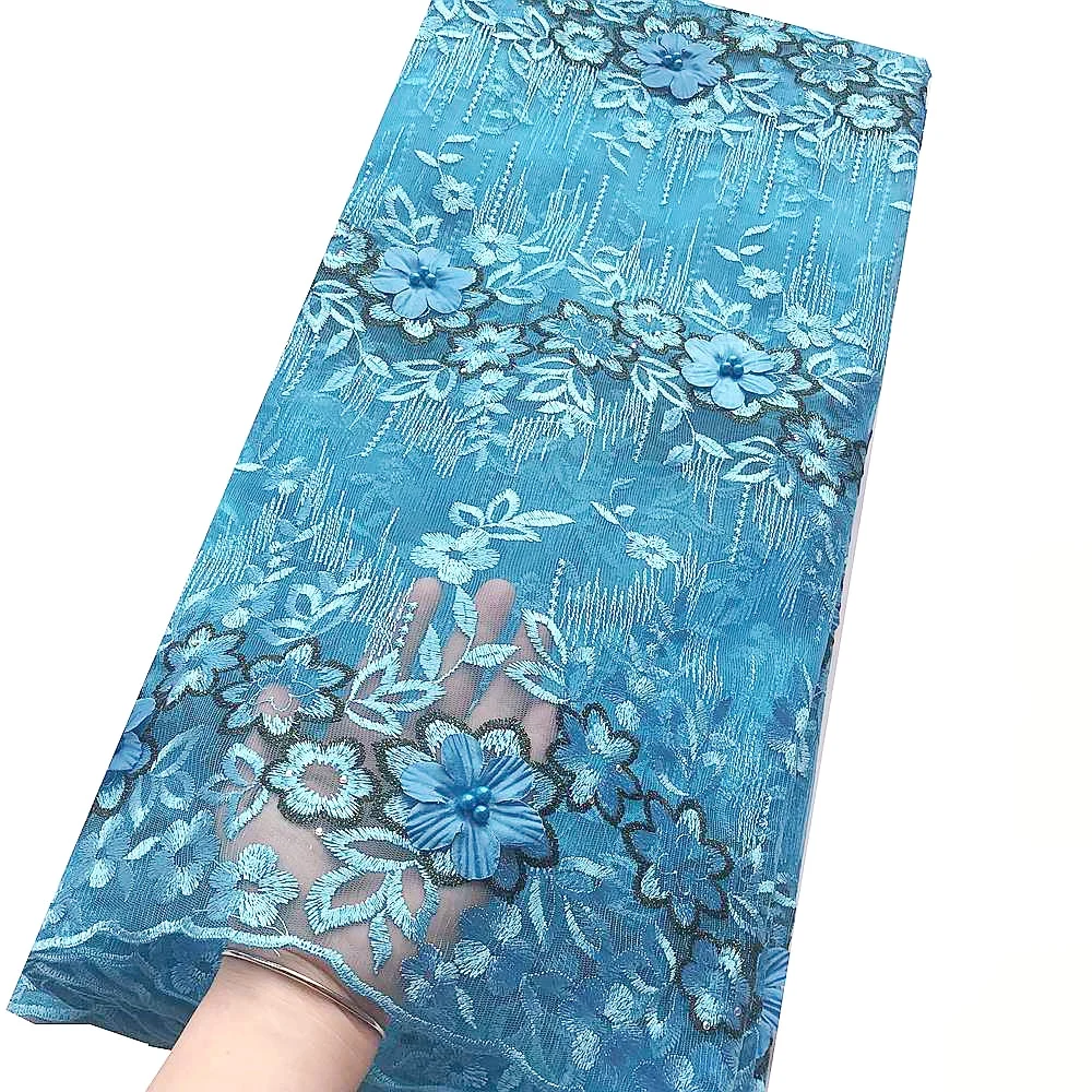 

Sky Blue African Lace Fabrics 2020 New Beaded Applique French Net Lace Swiss Cord Materials Italian Fabric Mesh Embroidery Lace
