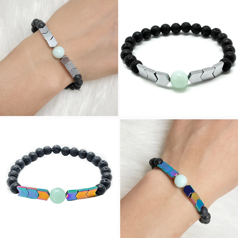 

Браслет-цепочка из гематита, аквамарина, 6 мм, из натурального вулканического камня