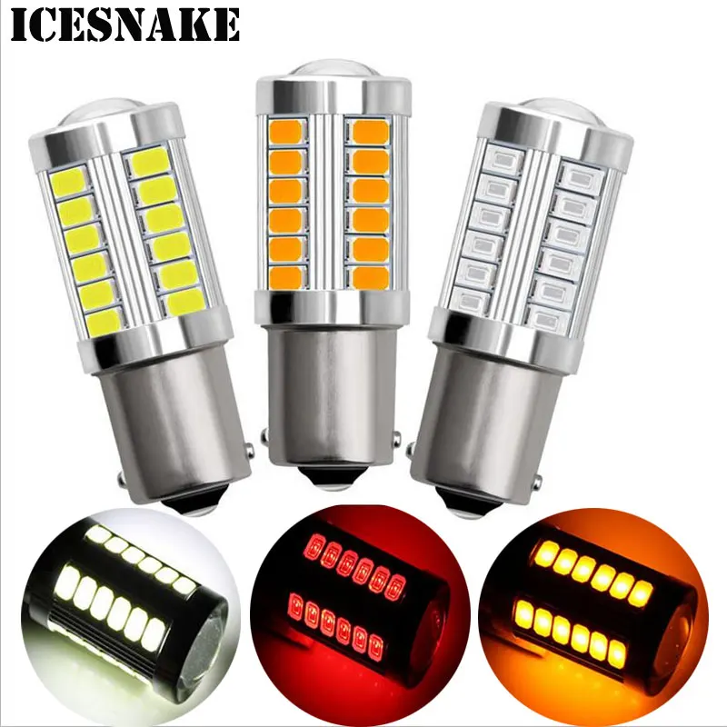 

2Pcs 1156 Led Bulb BA15S P21W 33 LED 5630 5730 SMD Auto Reverse Lamp Car Tail Bulb Brake Lights Red White Yellow Color