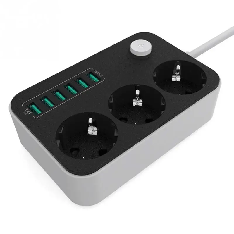 2500 Вт 10A зарядное устройство для дома 6 usb портов розетка силовые полоски Универсальный удлинитель зарядки порты Защита от перенапряжения ЕС вилка