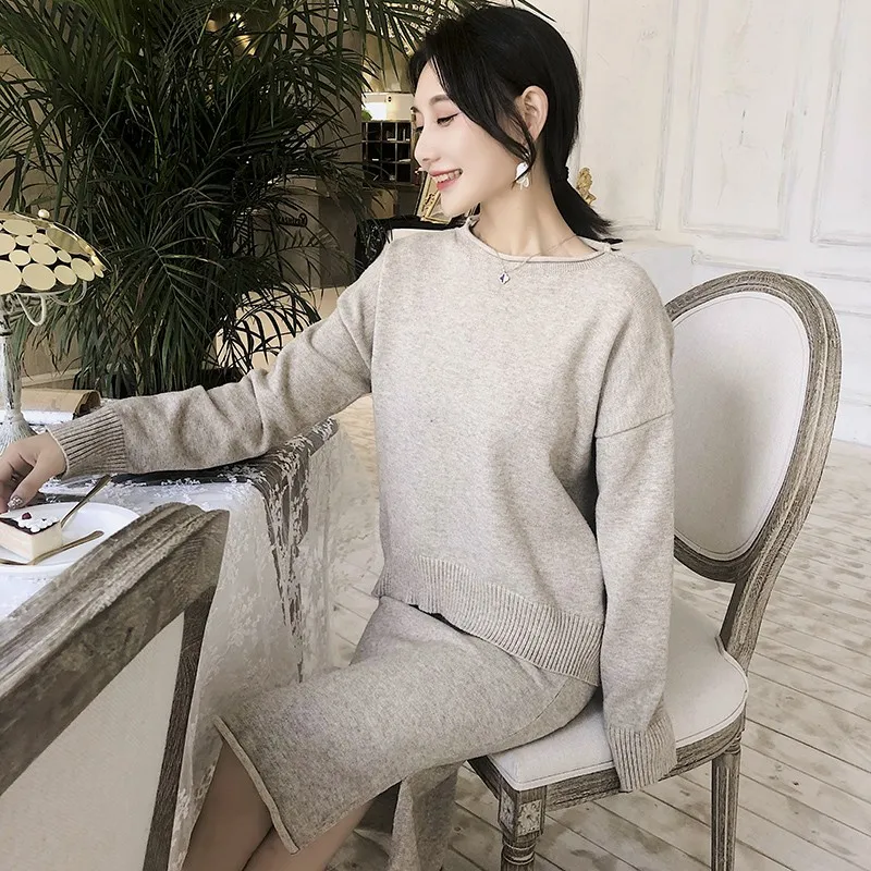 Осенне-зимний трикотажный спортивный костюм женские комплекты свитер с круглым