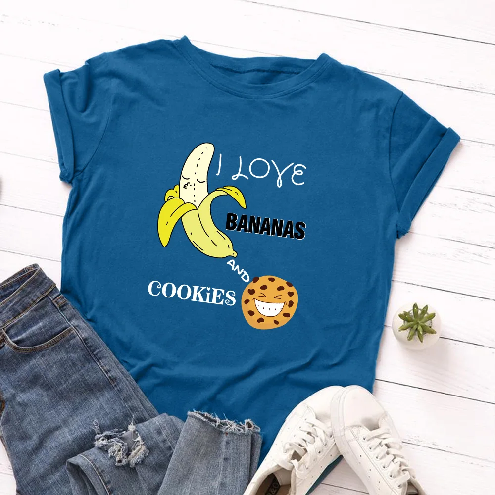 

Summer Cotton Women T Shirt 5XL Plus Size Banana Cookies Print Short Sleeve Graphic Tee Tops Funny Casual O-Neck Female TShirt