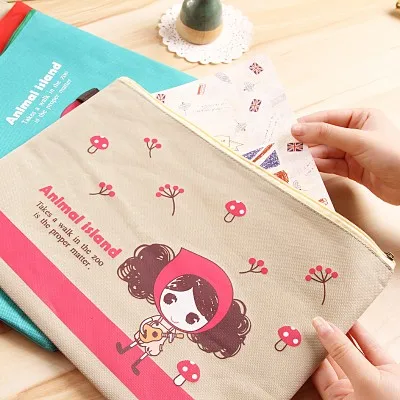

1 Pcs Cute Kawaii Cartoon Animal A4 Canvas File Document Folder Product Bags School Supplies Stationery