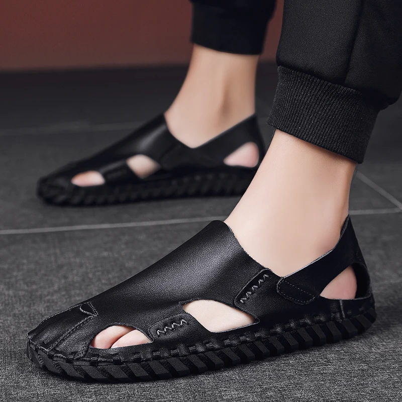 

2021 Men's Casual Sandals Summer Soft Sandals High Quality Microfiber Leather Sandals Outdoor Antiskid Damping Men Roman Sandals