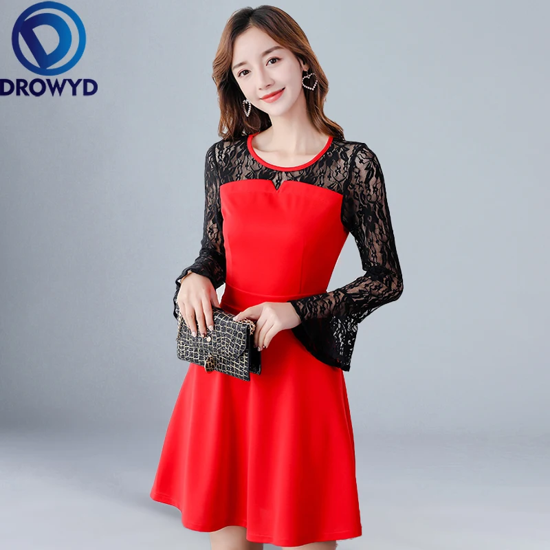 

Summer 4 Colors Sexy Mini Dress Women Fashion Beautiful Long-sleeve O-neck A-line Thin Lace Boho Elegant Party Dresses Vestidos