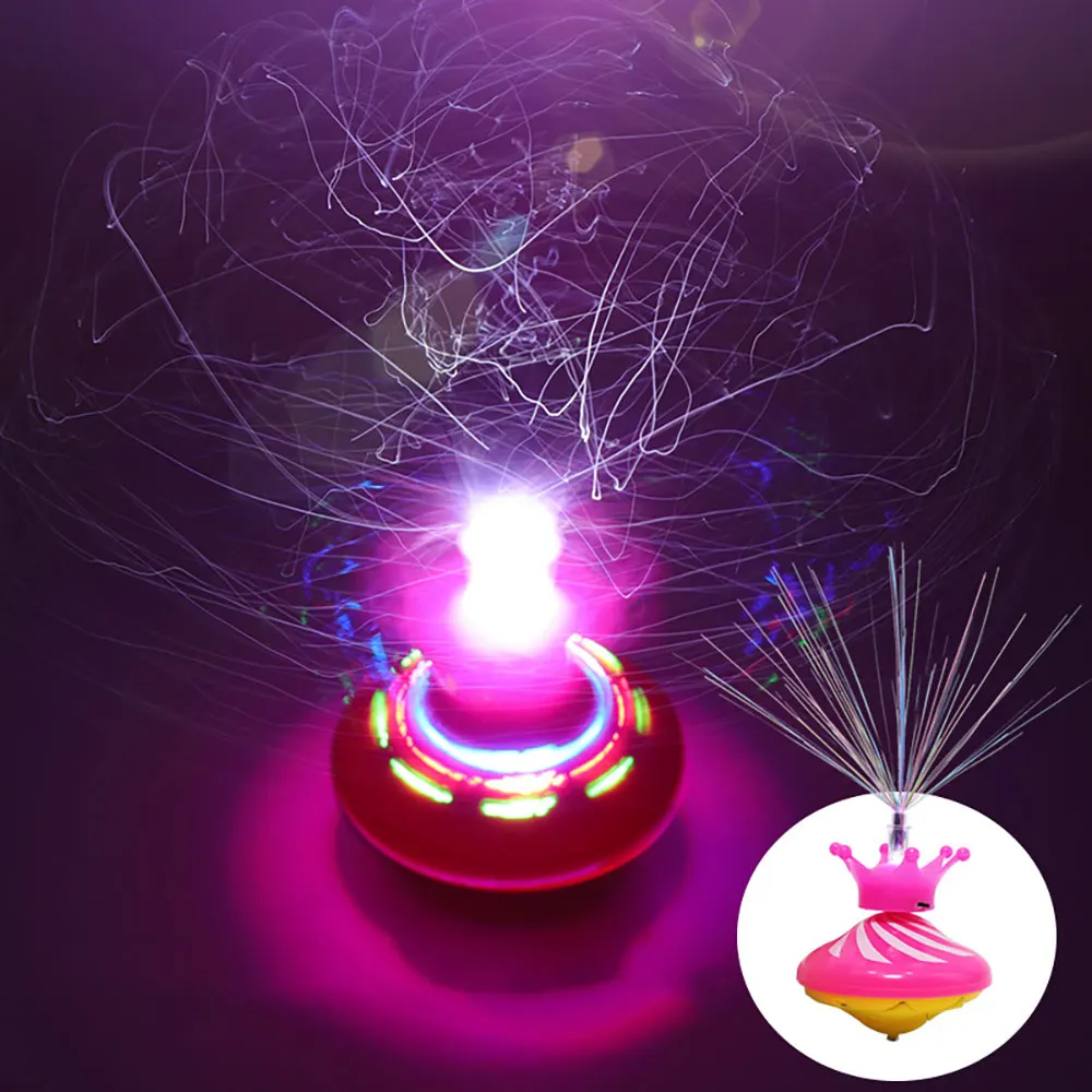

360 Rotate Children Fun UFO Light Flash Crown Fiber Electric Music Gyro Toy Educational Luminous Sounding Lamp Spinning Toy Gift
