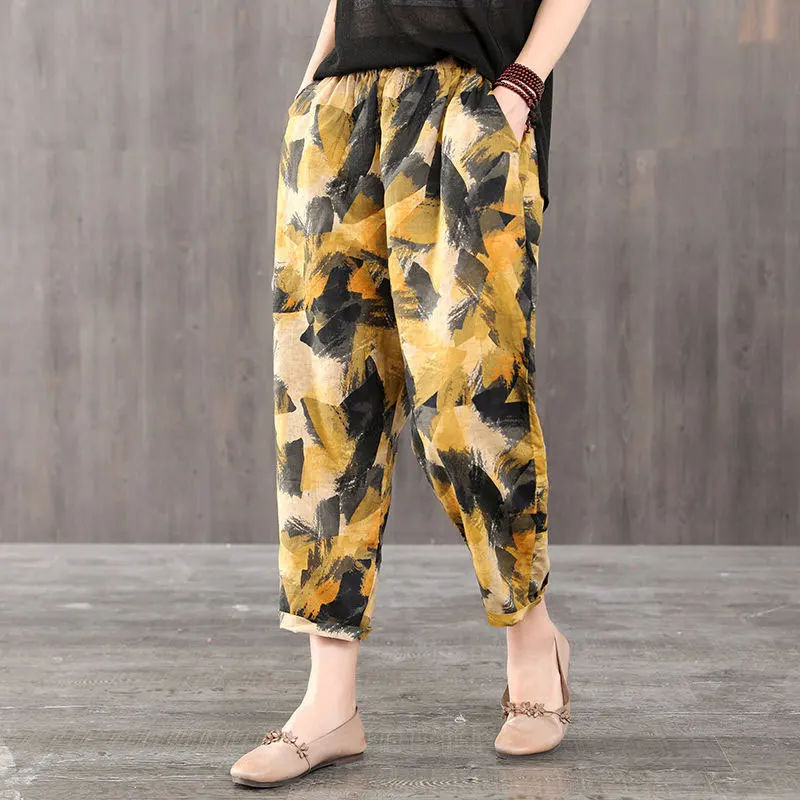Женские хлопковые шаровары размера плюс Свободные повседневные Тонкие штаны из