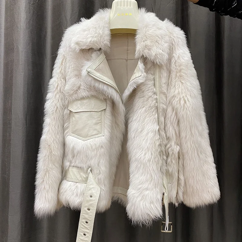 

SHZQ Double-faced Fur Real Leather Coat Real Fur Coat Winter Jacket Winter Women Natural Sheep Fur Warm Outerwear Streetwear New