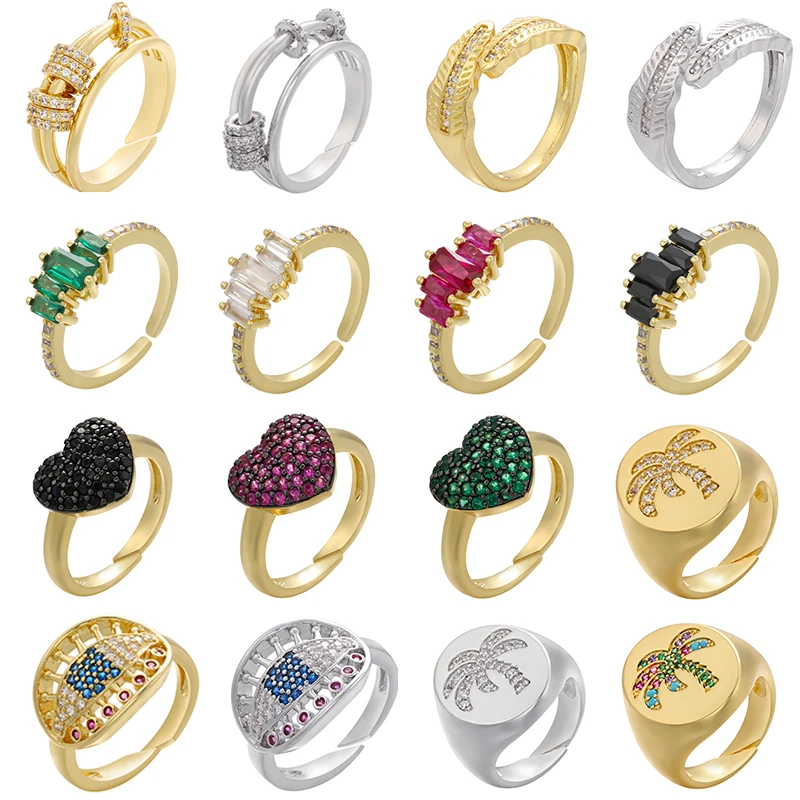 

T CZ Heart Evil Eye Tree Wing Women Ring Gold Silver Color Open Cuff Lady Finger Rings Wedding Engagement Adjustable Couple