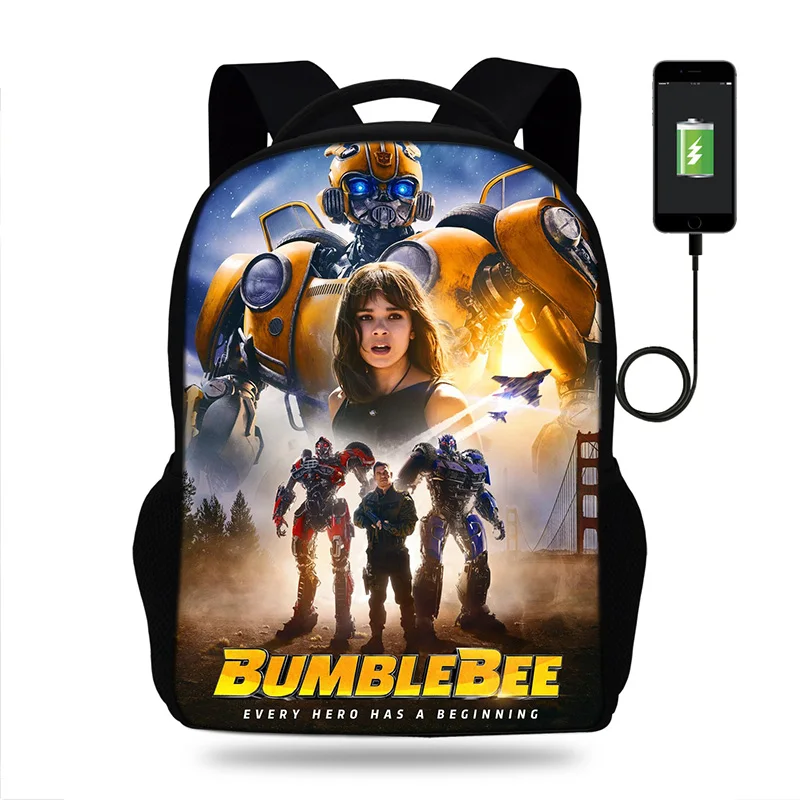 17 inch Movie Bumblebee Laptop Schoolbag USB Charge Mens Bags Womens Backpack for Teenagers Boys School Bag Mochila Travel | Багаж и сумки