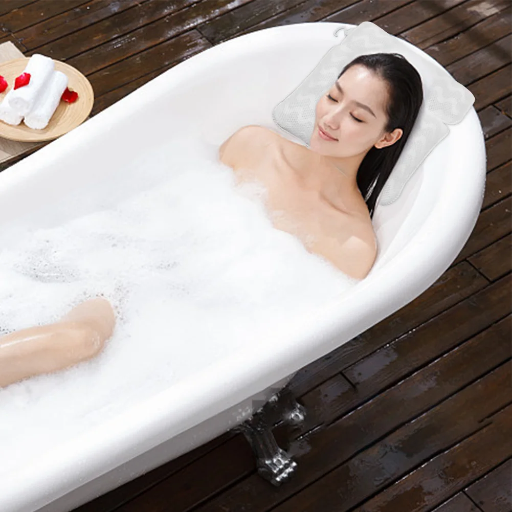 

Relaxing Universal Hotel With Suction Cups Luxury Spa Ergonomic Non Slip Washable 3D Air Mesh Bathtub Pillow Neck Back Support