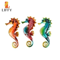 3pcs metal seahorse for garden decoration outdoor sculpture and miniature statues ornaments animal jardin family