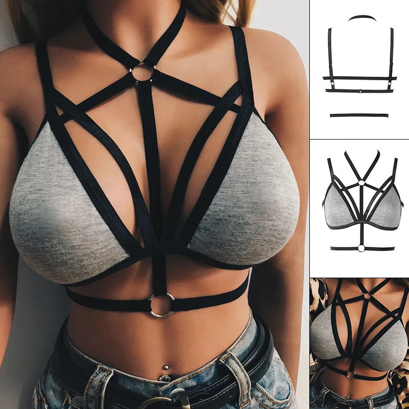 Summer Women's Underwear Bra Sexy Elastic Straps Hanging Neck Lingerie solid gray | Женская одежда