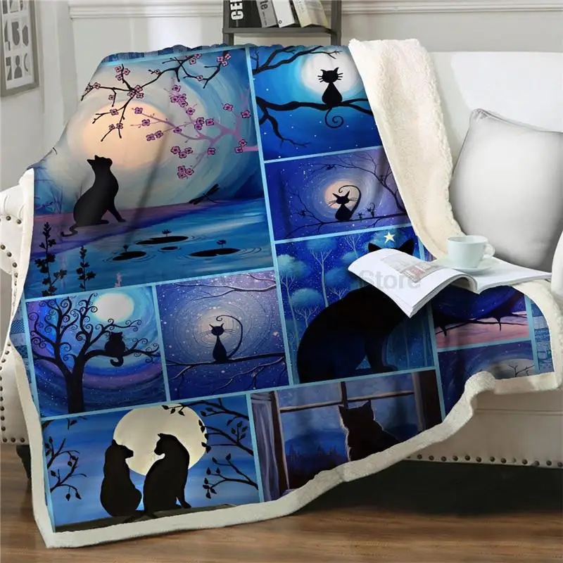 

Cartoon Mond Katze Werfen Decke Weichen Flanell Warme Tagesdecken Plüsch Sherpa Fleece Decken für Betten Sofa Picknick Büro Nick