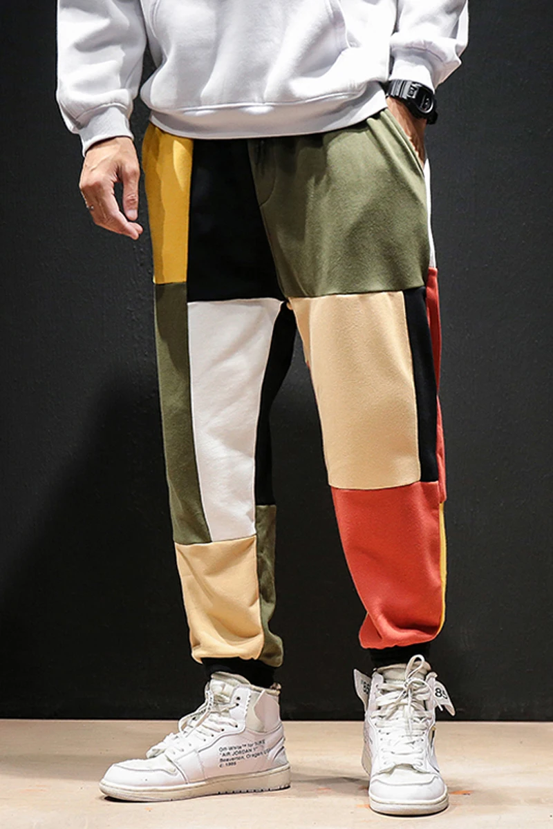 

Hip Hop Patchwork Color Harem Pants Men 2020 Mens Streetwear Casual Joggers Pants Male Autumn Vintage Cotton Sweatpants