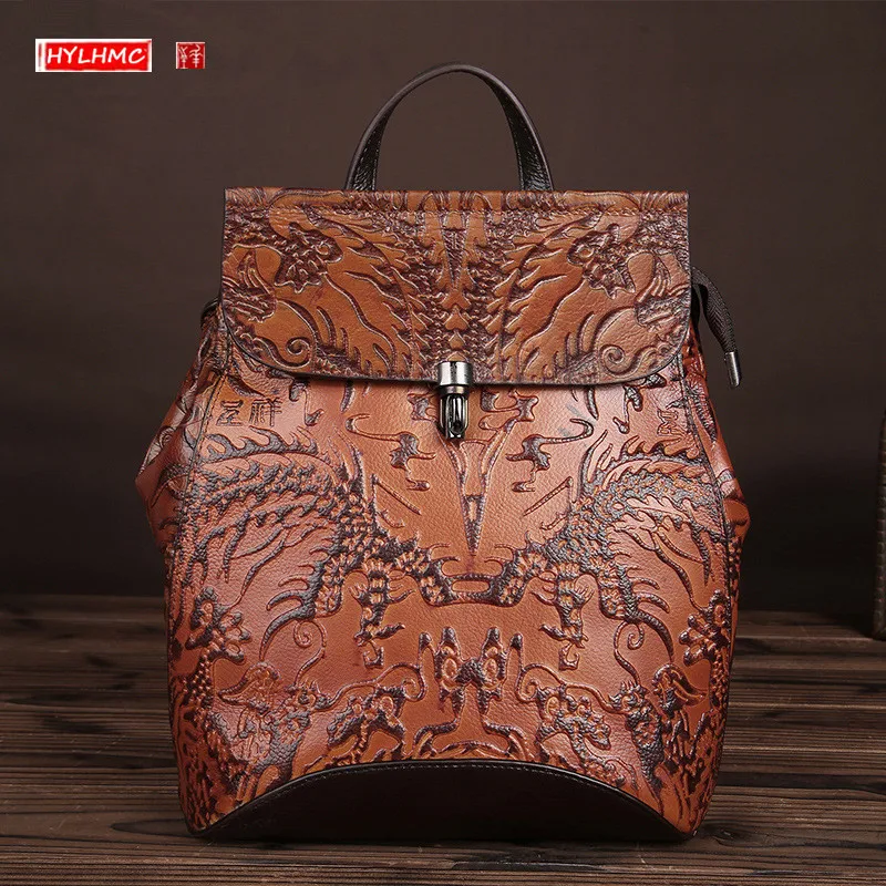 The New Retro Leather Women Backpack Fashion Shoulder Bag Leather Hand Rub Color Bag College Wind Korean Version Backpacks