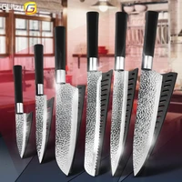 kitchen knife 3 5 5 7 8 chef 1 6pcs set 5cr15mov stainless steel hamered blade bread slicer utility santoku cooking tool