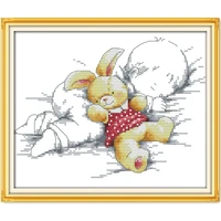 the baby asleep and doll bear paintings counted printed needlework kits dmc 11ct 14ct 18ct cross stitch sets embroidery