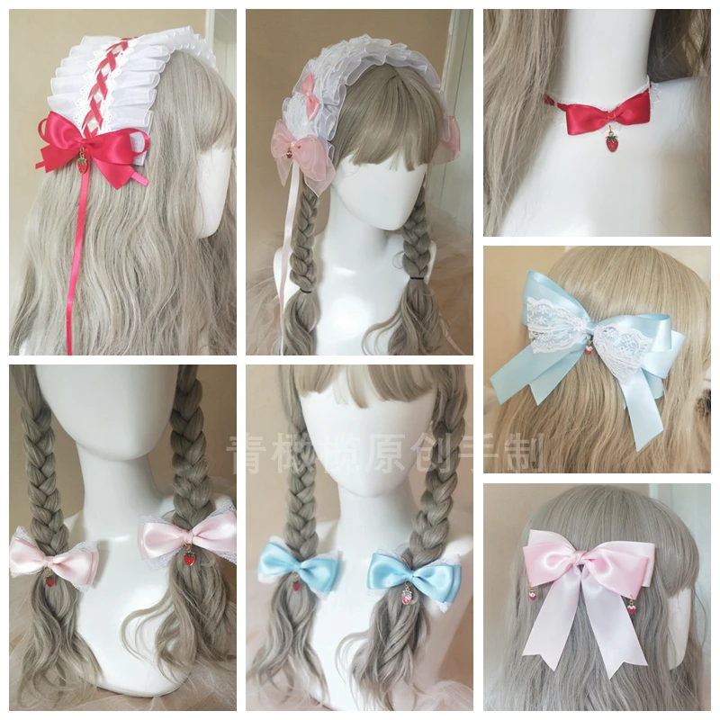 

Lovely Strawberry Hairpin Lolita Headwear Double Ponytail Pair Clip KC Sweet Hair Band Soft Girl Headband Cosplay Accessories