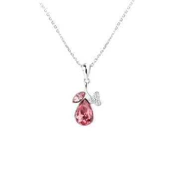 

S925 silver leaf necklace female small fresh and simple pink crystal pendant fashion clavicle chain YN50971SQGFG