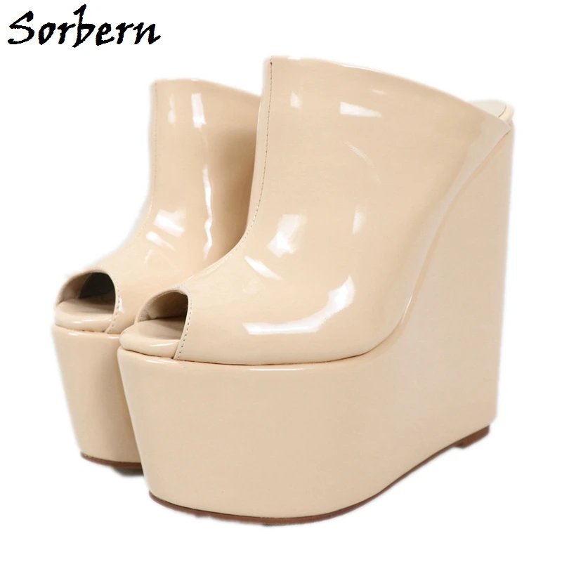 

Sorbern 8 Inch Heel Wedges Mules Pump Shoe Peep Toe Slip On Summer Shoes Platform Goth Heels Comfortable Shoe Ladies Luxury