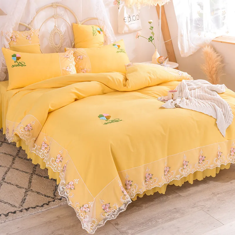 

Комплект постельного белья Queen King Size Европейский набор постельных принадлежностей, пододеяльник с вышивкой, кружевной комплект постельног...