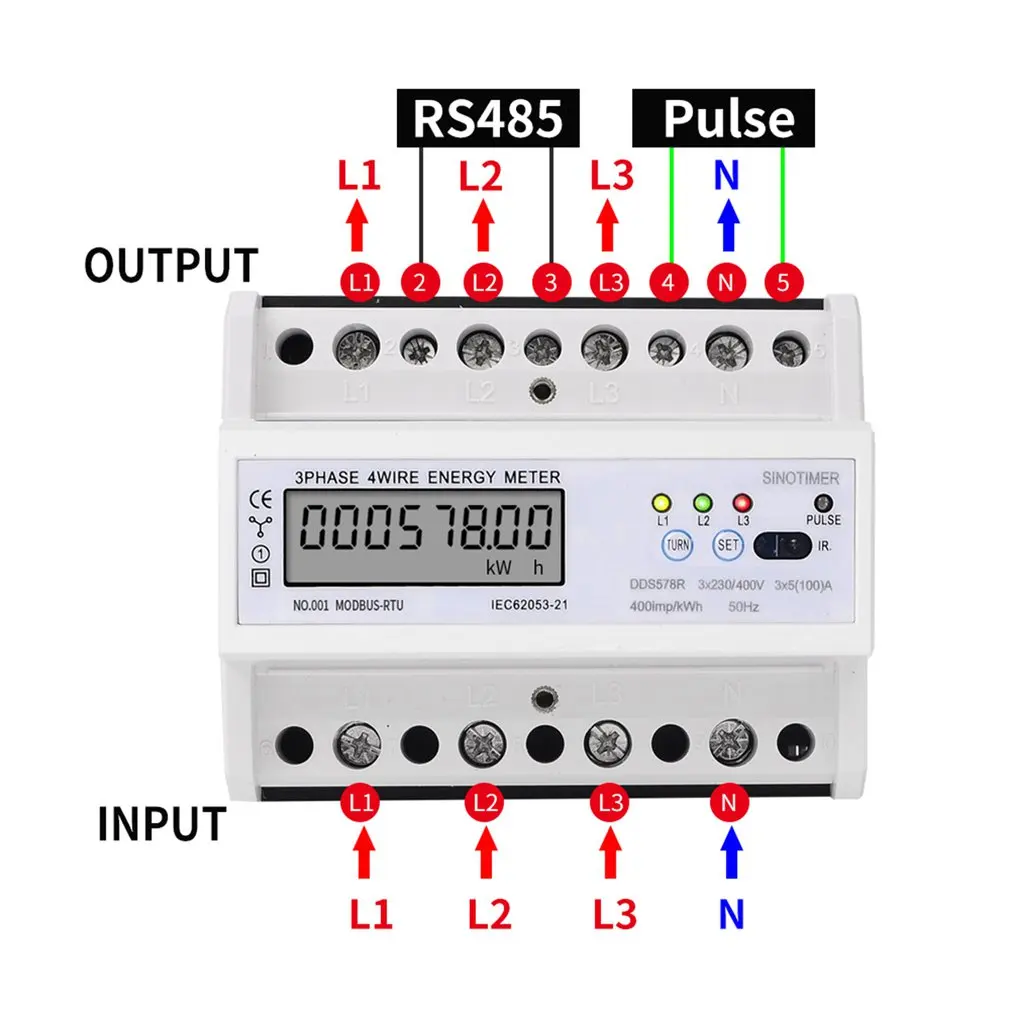 SINOTIMER RS485 Modbus Rtu din-рейка 3 фазы 4 провода ЖК-цифровой ваттметр электронный