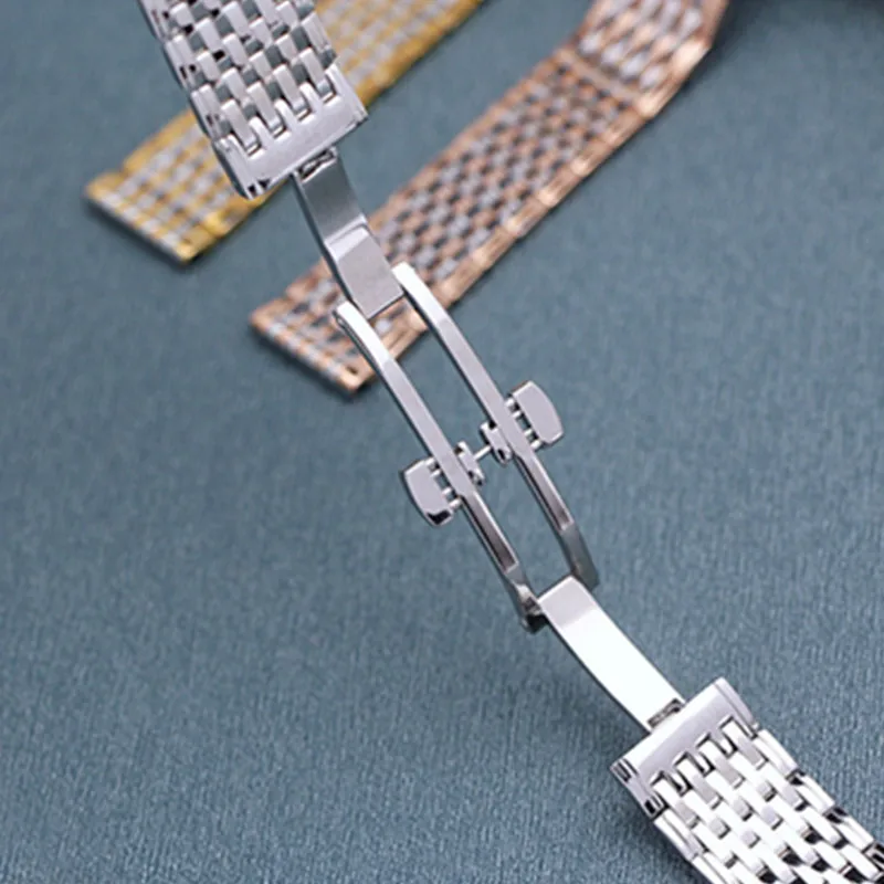 Stainless steel strap watch accessories for Longines steel strap women's double button butterfly buckle watch band diy replace