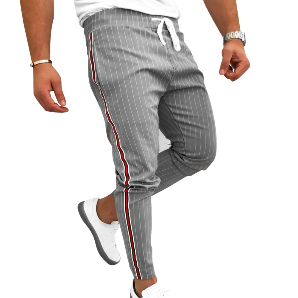 

Men Striped Casual Pants Fashion Trousers Adjustable Drawstring Sweat Pants Trousers -OPK