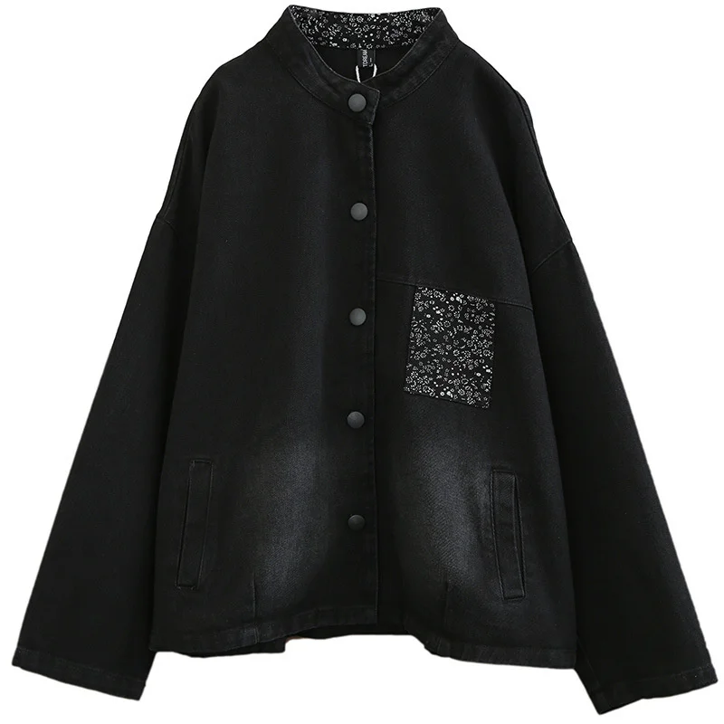 

Max LuLu New 2021 Denim Coats Autumn European New Style Womens Black Punk Loose Jackets Ladies Casual Printed Floral Clothing