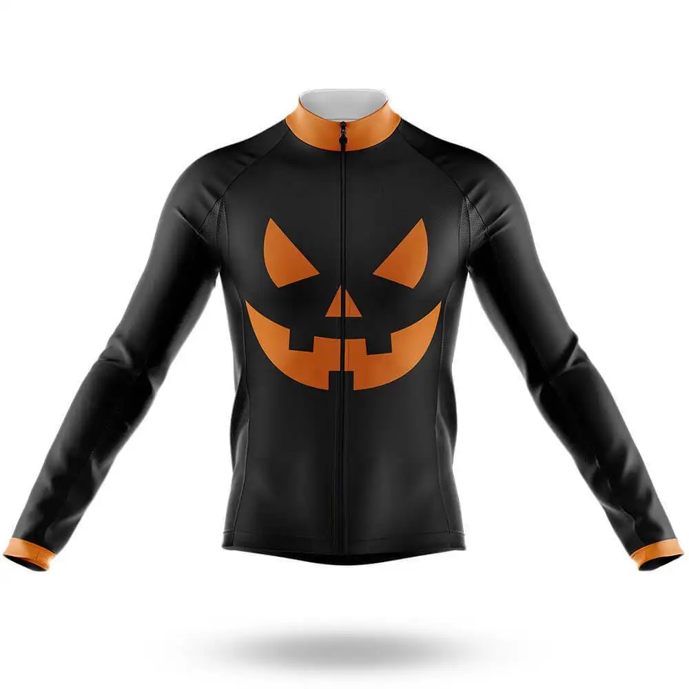 

2020 Pumpkin Face Cycling Jersey Long Sleeve Winter Thermal Fleece Halloween Cycling Clothing Road Race Bike Shirts MTB Maillot
