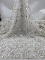 5yardspc high quality white african wedding tulle lace luxurious tube beads embroidered french net lace for dress fxz040